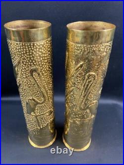 Paire douilles d'obus hérons travail de tranchée poilus 1ère Guerre Mondiale WW1