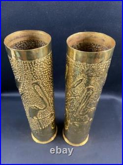 Paire douilles d'obus hérons travail de tranchée poilus 1ère Guerre Mondiale WW1