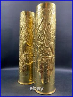 Paire douilles d'obus hérons travail de tranchée poilus 1ère Guerre Mondiale WW1