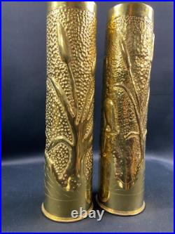 Paire douilles d'obus hérons travail de tranchée poilus 1ère Guerre Mondiale WW1