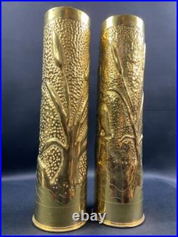 Paire douilles d'obus hérons travail de tranchée poilus 1ère Guerre Mondiale WW1