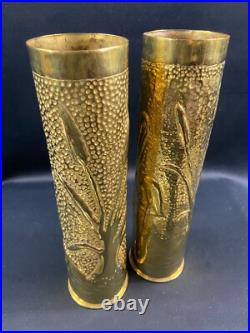 Paire douilles d'obus hérons travail de tranchée poilus 1ère Guerre Mondiale WW1