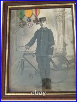 Poilu Verdun Cycliste Médailles Croix guerre 28 R I vélo Photo cadre Poilu Verdun Cycliste Médailles Croix guerre 28 R I vélo Photo cadre