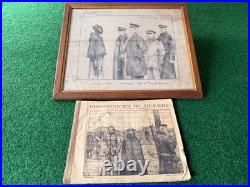 Prisonniers De Guerre Par Jean-pierre Laurens 1918 + Cadre + Dessin 20 Ème