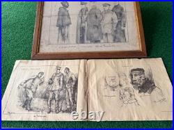 Prisonniers De Guerre Par Jean-pierre Laurens 1918 + Cadre + Dessin 20 Ème