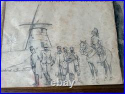 Prisonniers De Guerre Par Jean-pierre Laurens 1918 + Cadre + Dessin 20 Ème