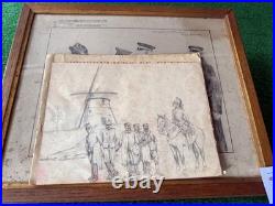 Prisonniers De Guerre Par Jean-pierre Laurens 1918 + Cadre + Dessin 20 Ème