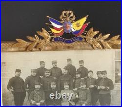 Rare ANCIEN CADRE porte PHOTO bronze doré émail émaillé POILU WW1 guerre 14 18