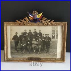 Rare ANCIEN CADRE porte PHOTO bronze doré émail émaillé POILU WW1 guerre 14 18