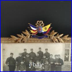 Rare ANCIEN CADRE porte PHOTO bronze doré émail émaillé POILU WW1 guerre 14 18