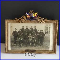 Rare ANCIEN CADRE porte PHOTO bronze doré émail émaillé POILU WW1 guerre 14 18