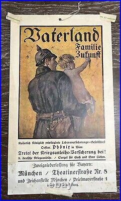 Rare Affiche Obligation Emprunt De Guerre Allemagne WWI Patrie