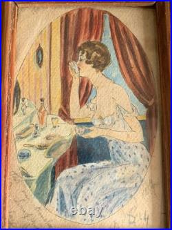 Rare Dessin de poilu 1917 Champagne caporal artisanat de tranchée trench art WW1