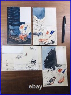 Rare Ensemble de 9 Dessins de Poilus Guerre 1914 1918 WW1 Aviation Alsace Alpins