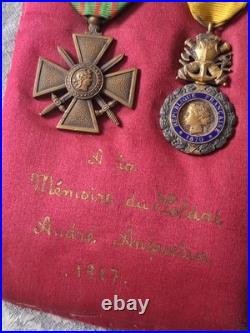 Rare Medaille Poilu 153 RI Mort Mplf Mpf Aisne Tranchee 1917