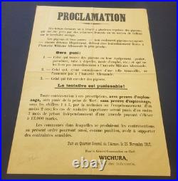 Rare affiche 1ere Guerre Mondiale Proclamation sur les pigeons voyageurs 1917