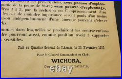 Rare affiche 1ere Guerre Mondiale Proclamation sur les pigeons voyageurs 1917