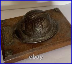 Rare encrier de poilu casque souvenir de France artisanat de tranchée trench art