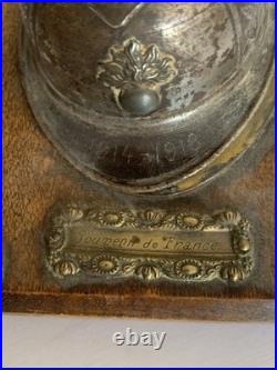 Rare encrier de poilu casque souvenir de France artisanat de tranchée trench art