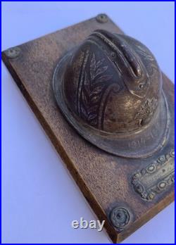 Rare encrier de poilu casque souvenir de France artisanat de tranchée trench art