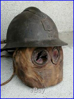 Rare masque à gaz ww1 1917 French gas mask gasmaske Compressé soldat tranchee
