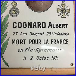 Rare plaque emaillée 1914 1918 WWI 29me régiment Infanterie Front Apremont 1914