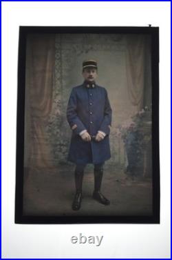 Rare plaque photo couleur en verre d'un Lieutenant du Service de Santé 1 GM 1/6