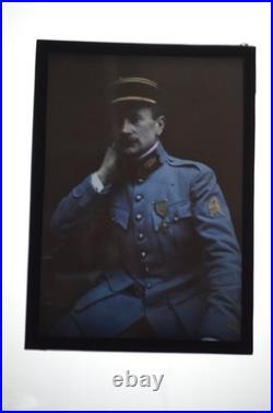 Rare plaque photo couleur en verre d'un Lieutenant du Service de Santé 1 GM 5/6