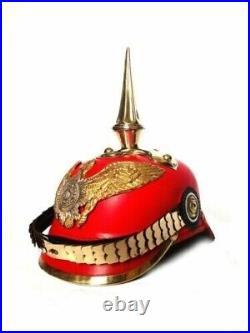 Rouge Allemand Cuir Pickelhaube Impérial Prussien Casque Laiton À Cadeau Décor