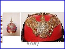 Rouge Allemand Cuir Pickelhaube Impérial Prussien Casque Laiton À Cadeau Décor