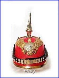 Rouge Allemand Cuir Pickelhaube Impérial Prussien Casque Laiton À Cadeau Décor