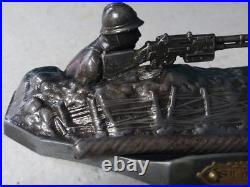 Sculpture Signée Mitrailleur 1ère Guerre Mondiale Encrier Sir de Metz. A. Ouvet
