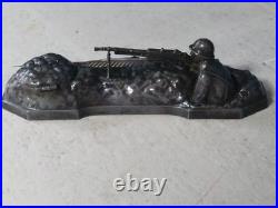 Sculpture Signée Mitrailleur 1ère Guerre Mondiale Encrier Sir de Metz. A. Ouvet