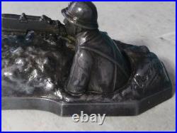 Sculpture Signée Mitrailleur 1ère Guerre Mondiale Encrier Sir de Metz. A. Ouvet