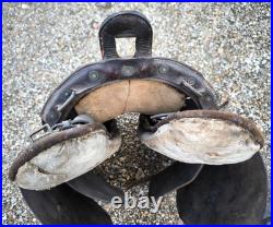 Selle 7 rivets à palette cuir fauve foncé harnachement cavalerie XIXe/ww1