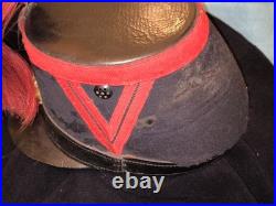 Shako troupe 1872 artillerie colonial complet avec crin retombant usures au drap