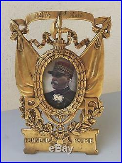 Superbe ancien cadre porte photo commémoratif guerre 1914-1918 en bronze signé