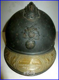 Superbe casque ADRIAN Mod. 1915 de l' Infanterie, Plaque nominative d' un Officier