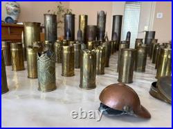 Superbe lot d'une cinquantaine de douilles gravées OBJETS POILUS WW1 1914-18