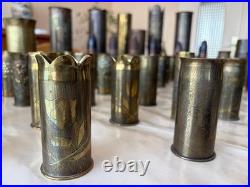 Superbe lot d'une cinquantaine de douilles gravées OBJETS POILUS WW1 1914-18