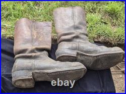 Superbe paire de bottes allemandes WW1 mod 1866 cuir fauve. Tbe. Régimentées