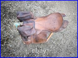 Superbe selle sangle cuir fauve fontes officier de cavalerie ww1 dessous feutre