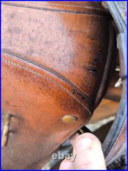 Superbe selle sangle cuir fauve fontes officier de cavalerie ww1 dessous feutre