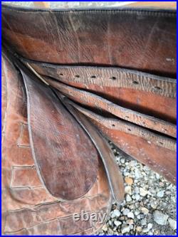 Superbe selle sangle cuir fauve fontes officier de cavalerie ww1 dessous feutre