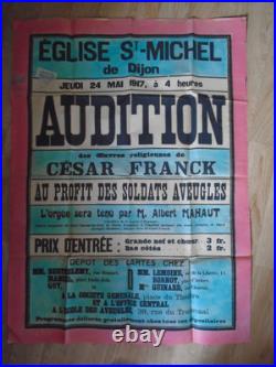 TRES BELLE AFFICHE 1917. SOLDATS AVEUGLES. DIJON EGLISE St MICHEL