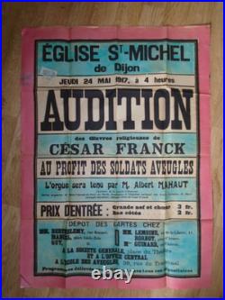 TRES BELLE AFFICHE 1917. SOLDATS AVEUGLES. DIJON EGLISE St MICHEL