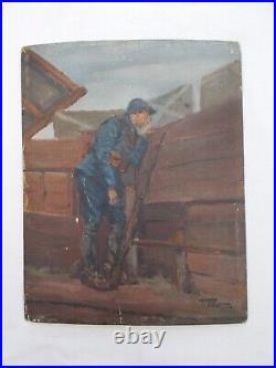 Tableau Peinture Ancien Militaire Ww1 Tranchee Franck Elim Elie De La Moriniere