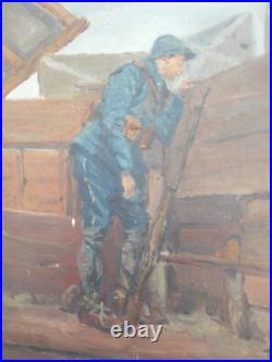 Tableau Peinture Ancien Militaire Ww1 Tranchee Franck Elim Elie De La Moriniere
