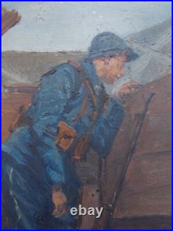 Tableau Peinture Ancien Militaire Ww1 Tranchee Franck Elim Elie De La Moriniere