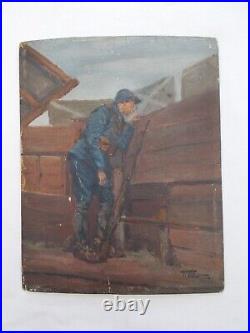 Tableau Peinture Ancien Poilu Ww1 Tranchee Franck Elim Elie De La Moriniere